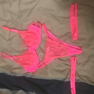 Hot Pink 3 Piece Lingerie Set 🥵